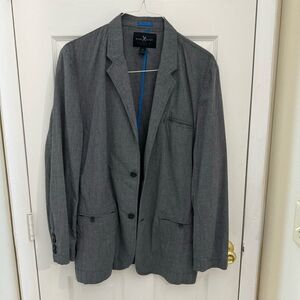 Marc Ecko Cut and Sew Unstructured Blazer Pinstripe Gray Cotton Size XL Casual